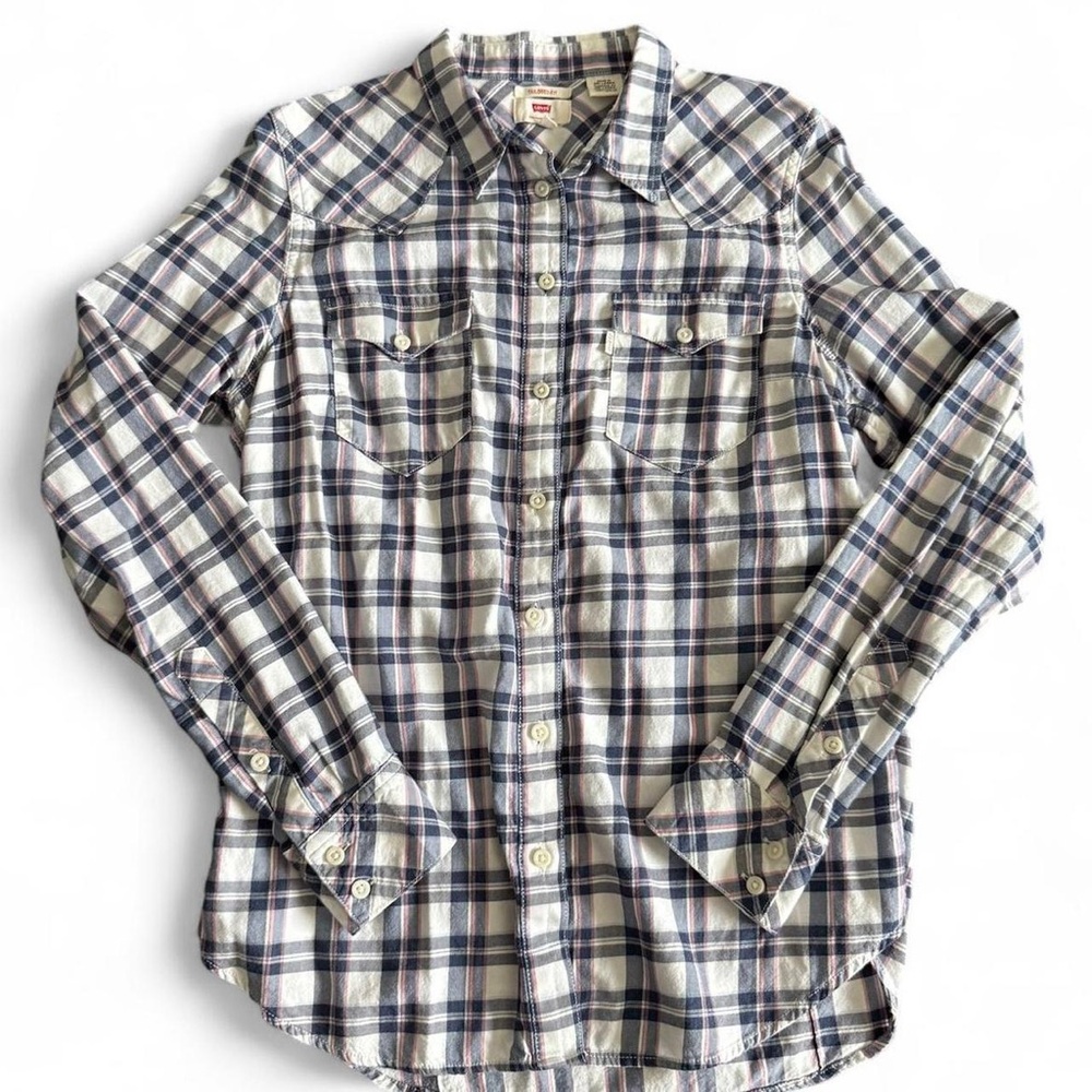Womens Light Gray Flannel Pattern 
Business Casual Buttoned Shirt M